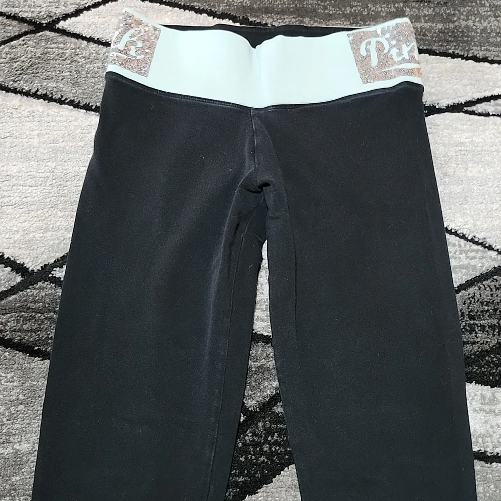 VINTAGE VS PINK YOGA 2016 BLACK SILVER SEQUINS COTTON LEGGINGS